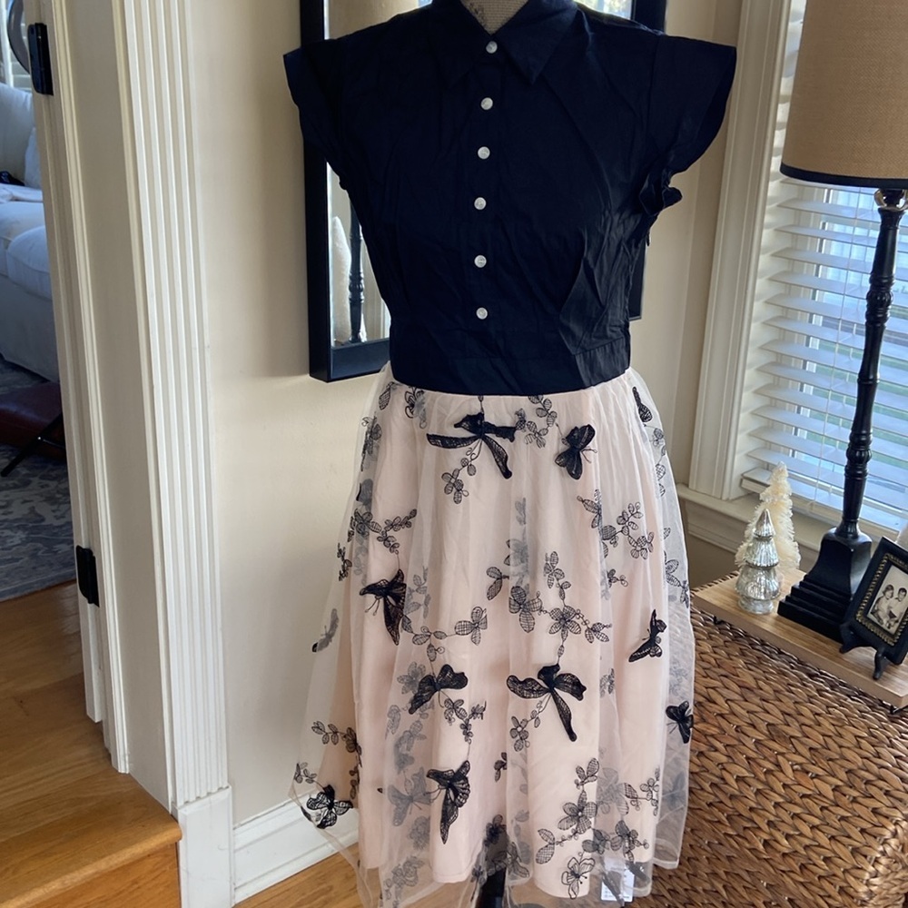 Black 1950s Butterfly Patchwork Vintage Dress New — image 2 of 6